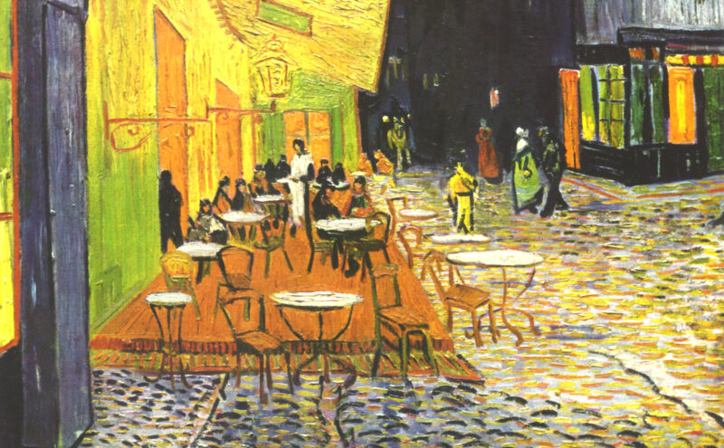 Terraza de café por la noche